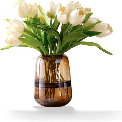 Modern Minimalist Amber Crystal Glass Vase, Elegant Flower Holder for Fresh and Dried Flowers, Decorative Table Vase for Home