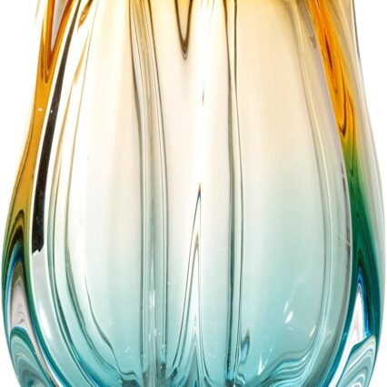 Hand Blown Wide-Mouth Glass Flower Vase, Modern Artistic Decorative Holder for Home, Office, Bookshelves, Tables, Weddings and Centerpieces