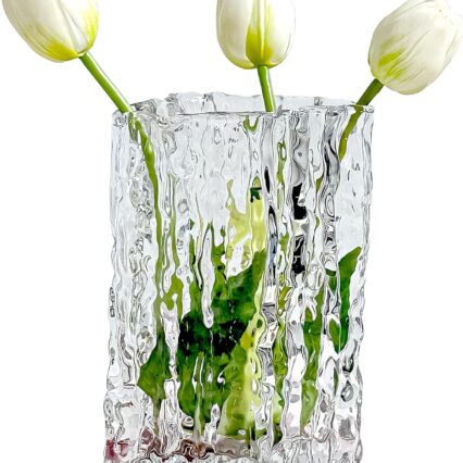 Large Heavy-Duty Clear Crystal Glass Flower Vase, Sturdy Decorative Centerpiece for Dining Tables, Kitchens, Offices, Shelves and Living Rooms