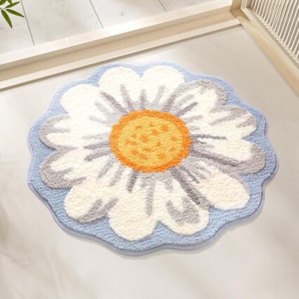 Daisy Pattern Round Plush Bathroom Mat
