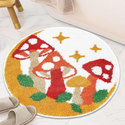 Colorful Mushroom Pattern Round Bathroom Mat