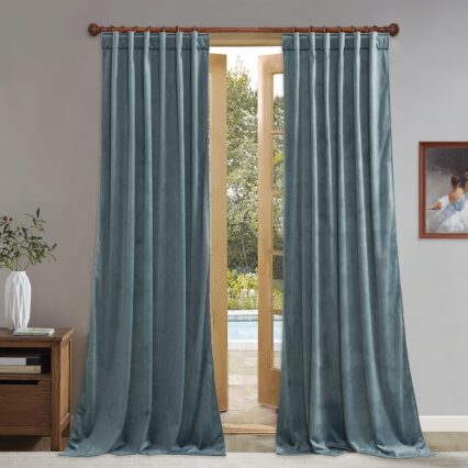Pinch Pleated Linen Blend Blackout Door Drapes Thermal