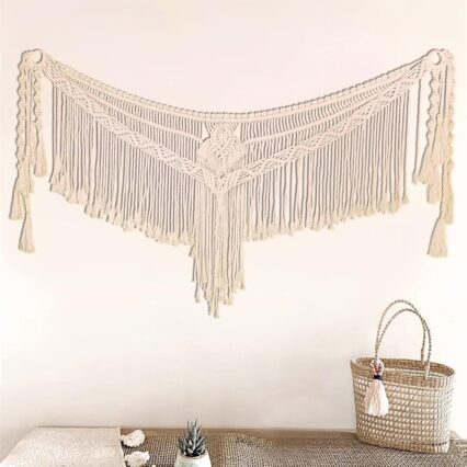Large  Wall Hanging Boho Tapestry Curtain Fringe Woven Bohemian Wall Decor Banner Home Decoration for Apartment Bedroom Living Room Gallery Baby Nursery, 39" L X 19" W